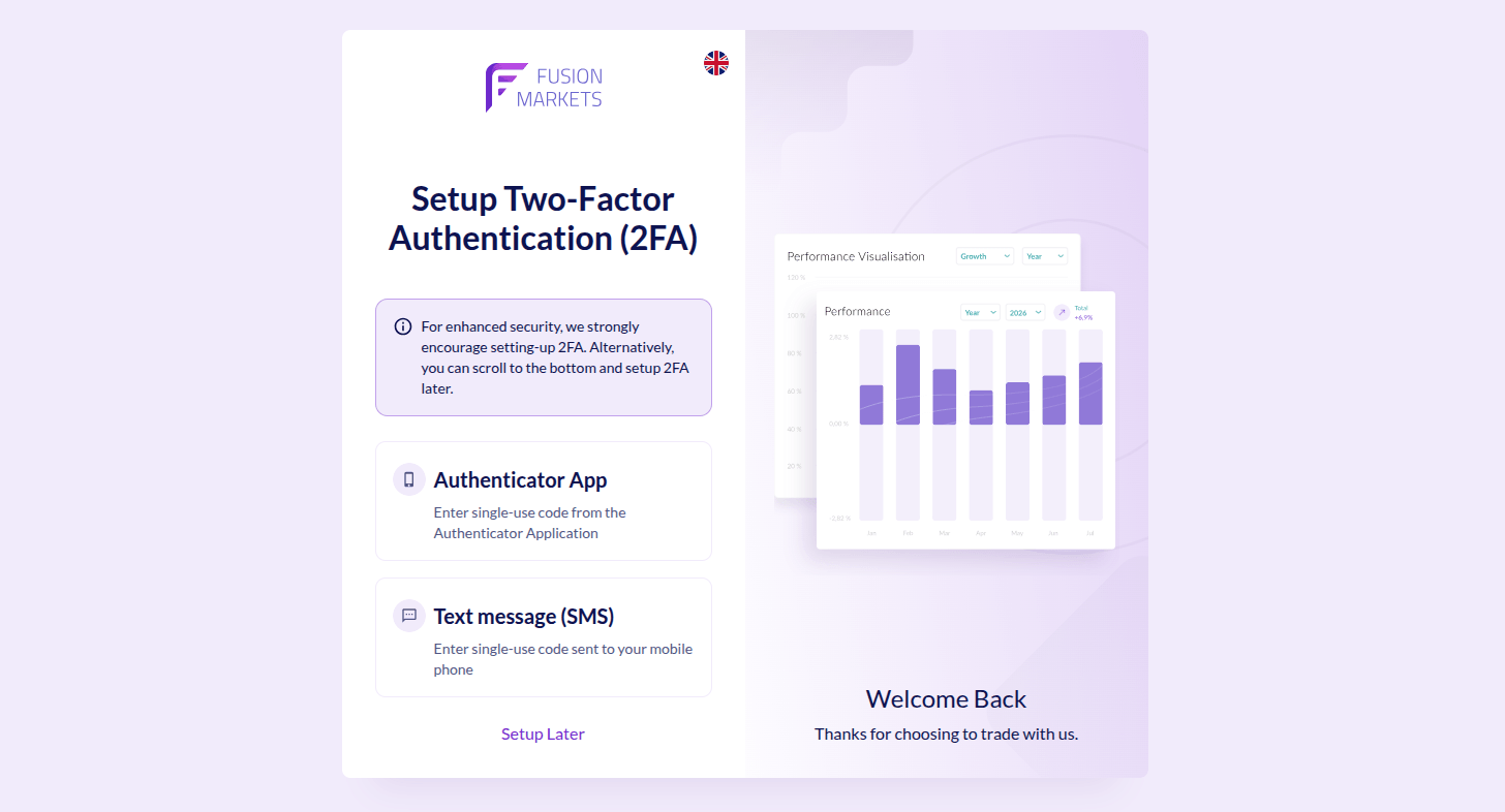 2FA prompt at broker Fusion Markets