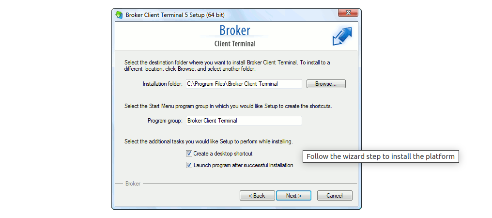 Running the MT5 Setup File - Broker Client Terminal 5 setup (64 bit) second step - Choosing Installation Settings