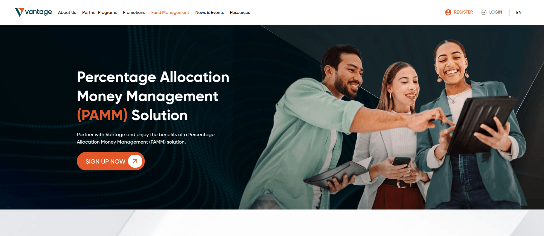 PAMM accounts at Vantage - screenshot