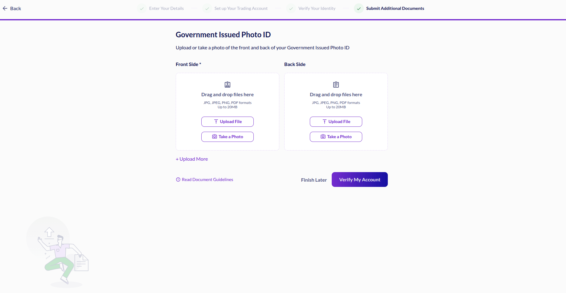 Uploading ID card for verification at Fusion Markets