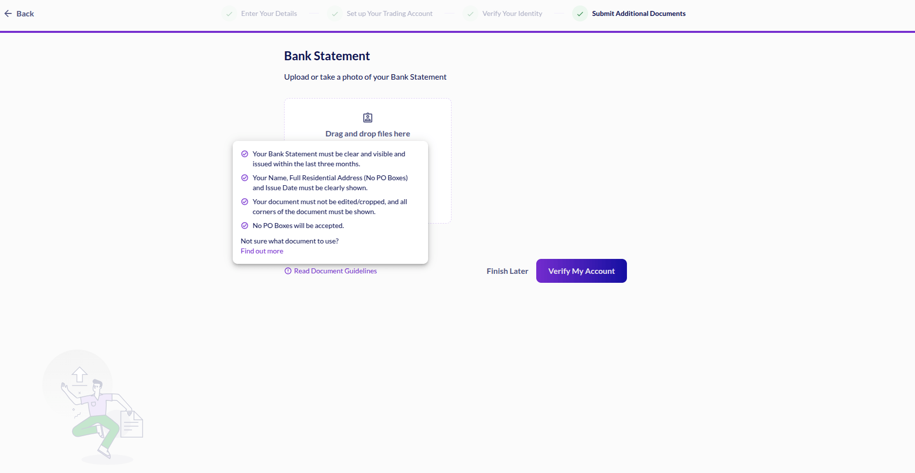 Uploading bank statement at broker Fusion Markets