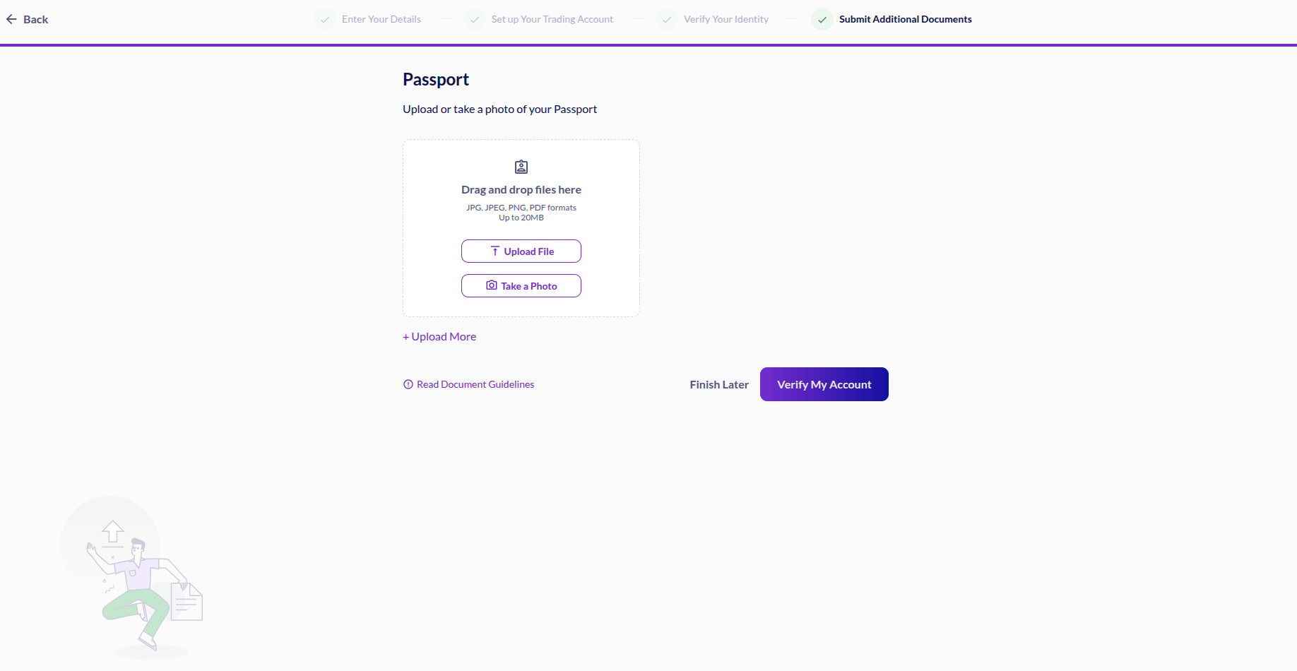 Uploading passport for identity verification at Fusion Markets
