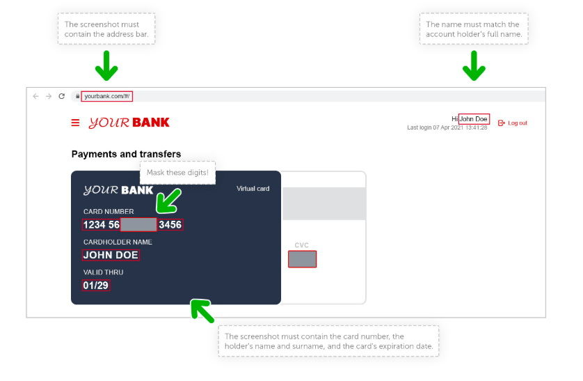 Uploading a photo of a virtual card for verification (Courtesy of InstaForex)
