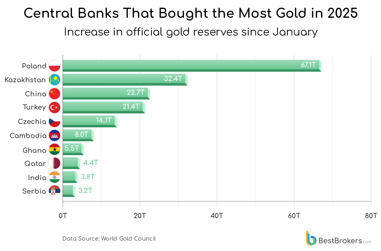 central banks that bought the most gold 2025