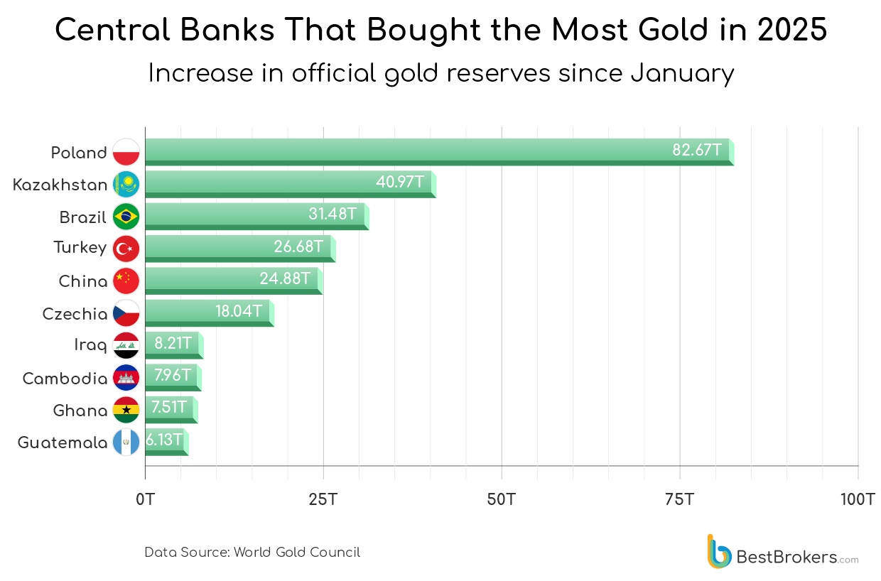 central banks that bought the most gold 2025