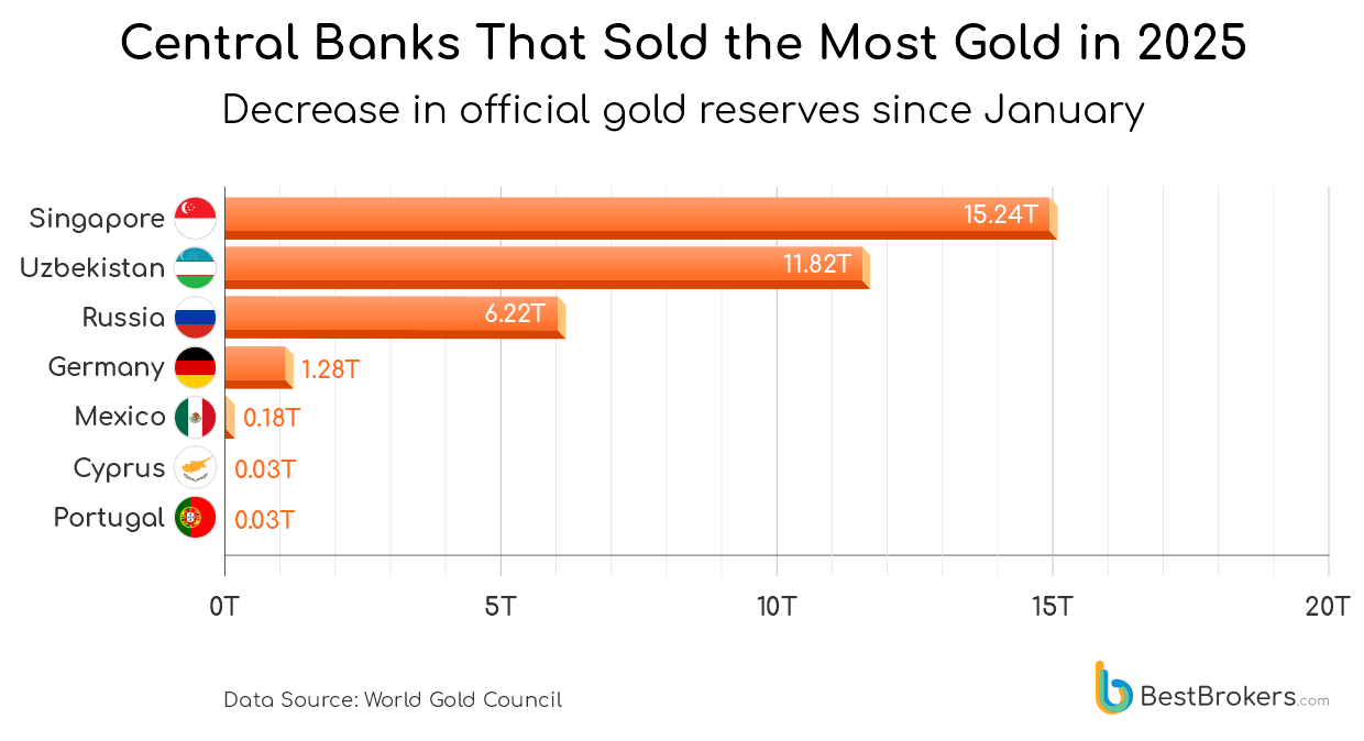 central banks that sold the most gold in 2025