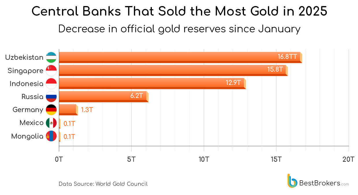 central banks that sold the most gold in 2025