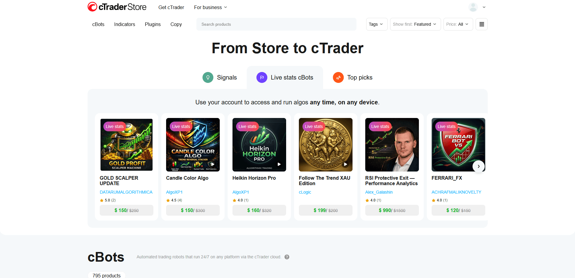 cTrader Store page - screenshot