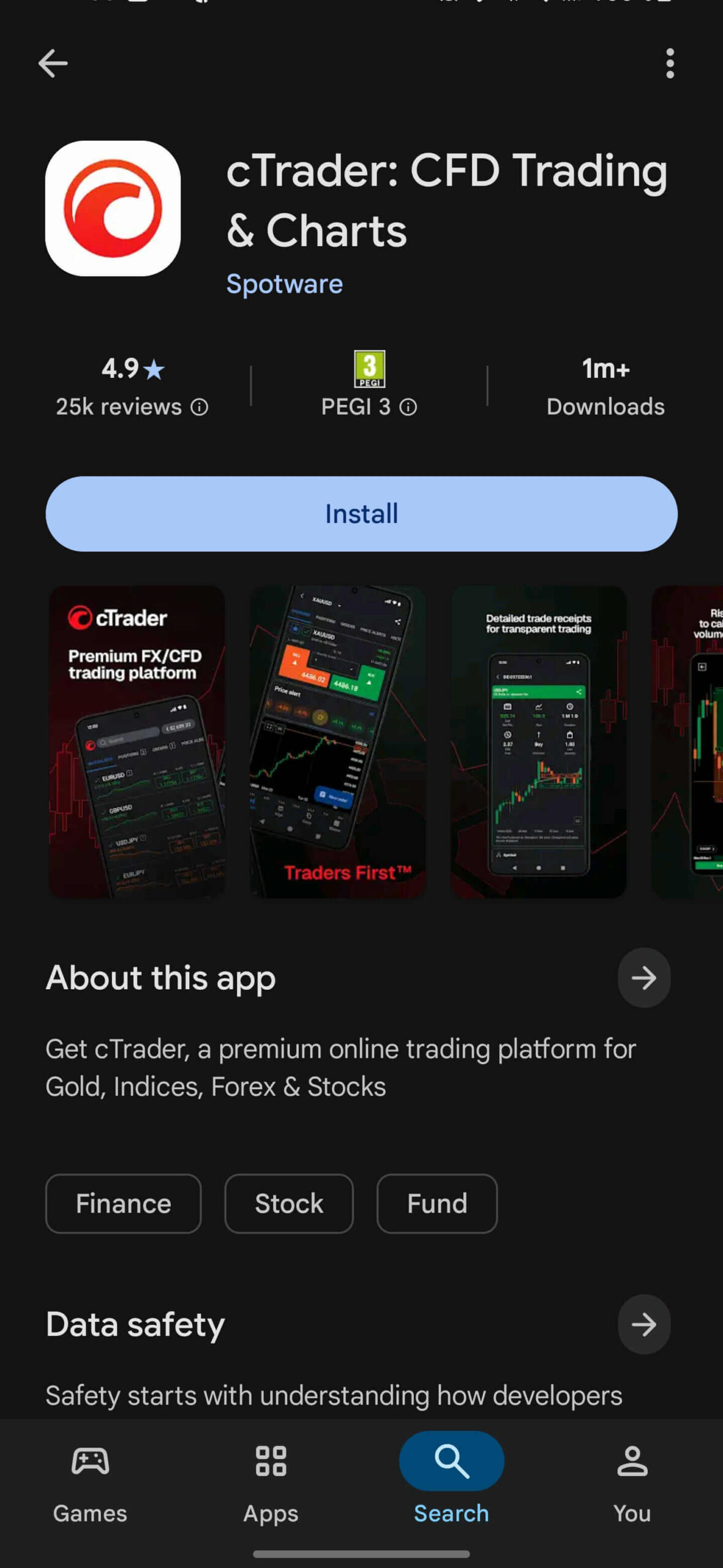 cTrader app in Google Play store