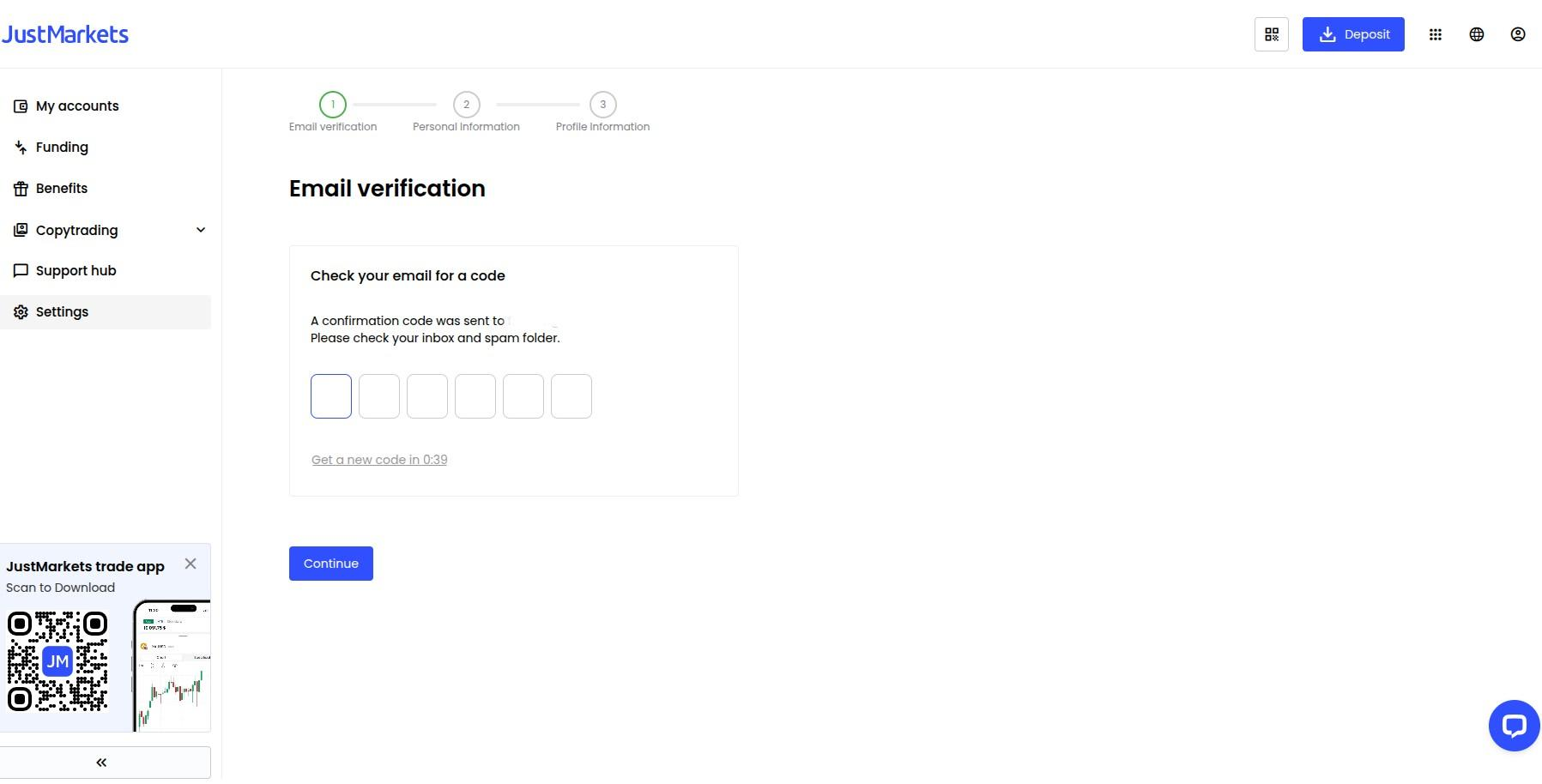 JustMarkets Registration Step 3