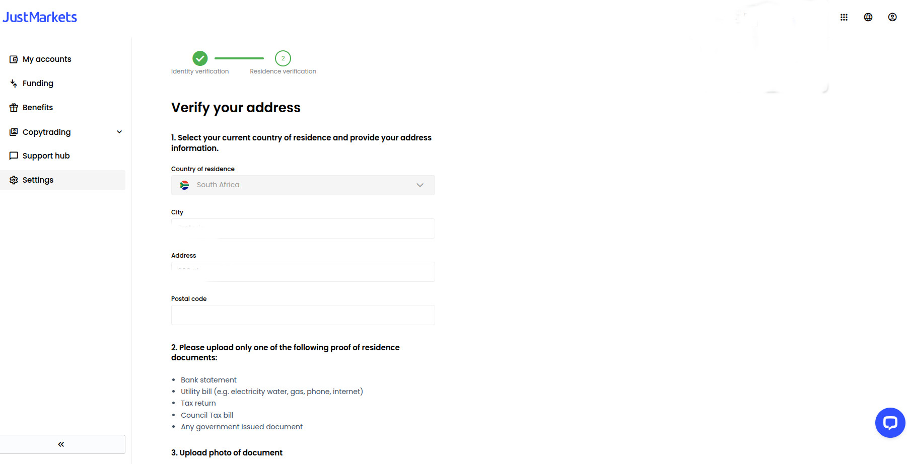 JustMarkets Registration Step 8