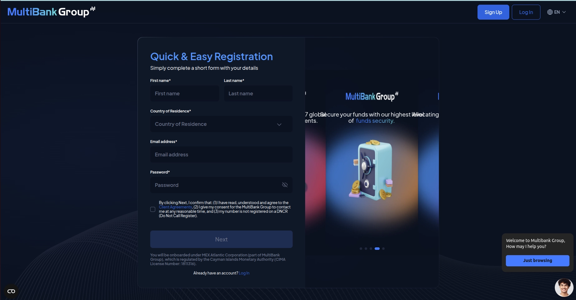 MultiBank Registration Step 1