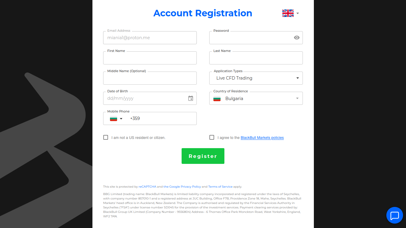 BlackBull Markets Registration Step 3