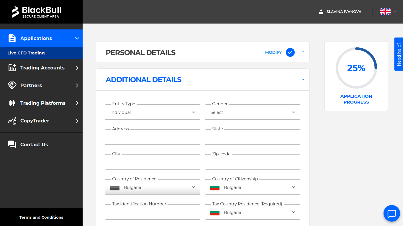 BlackBull Markets Registration Step 4
