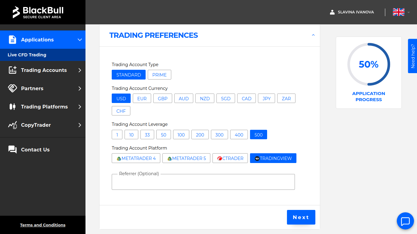 BlackBull Markets Registration Step 5