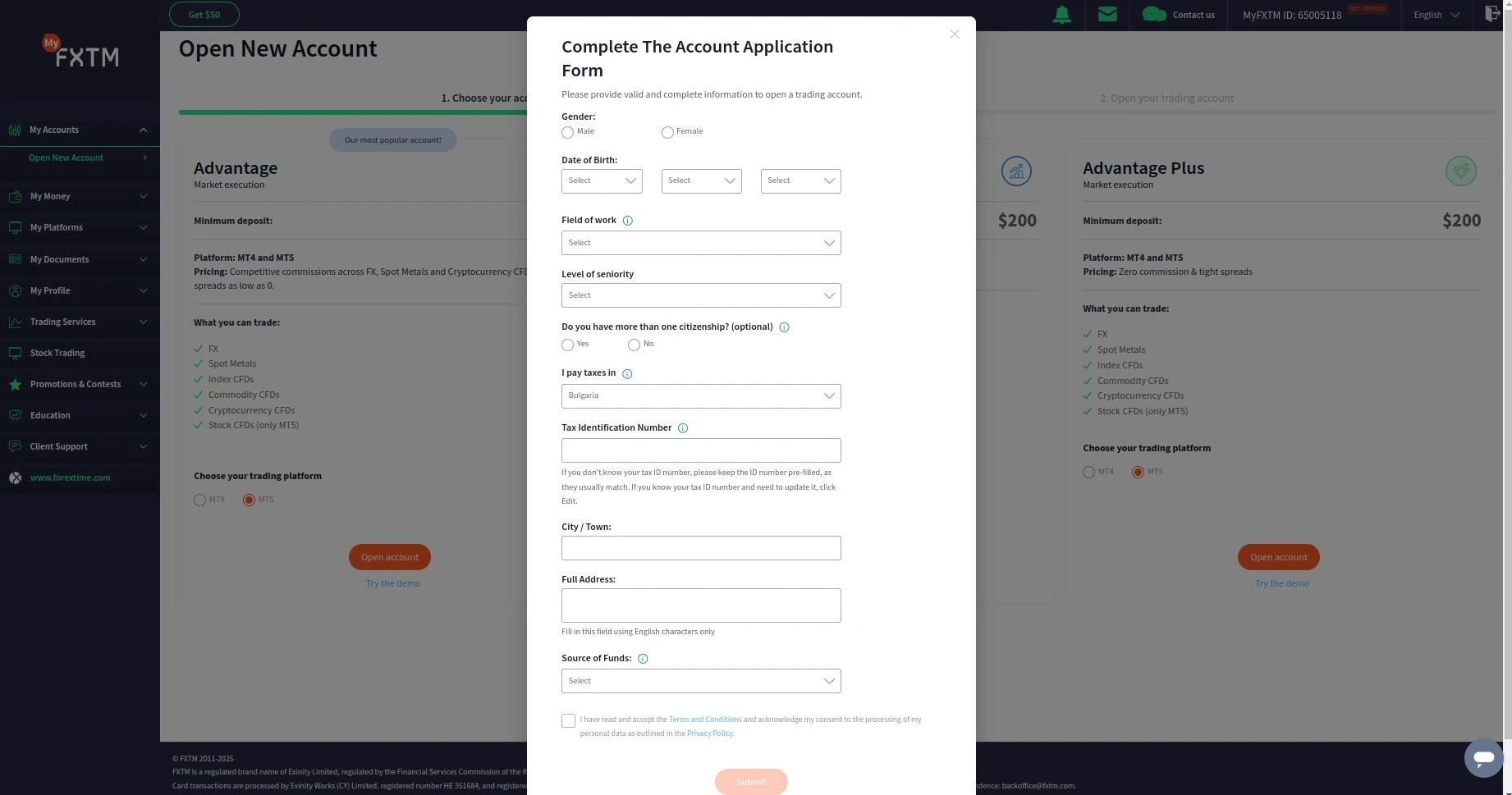 FXTM Registration Step 4