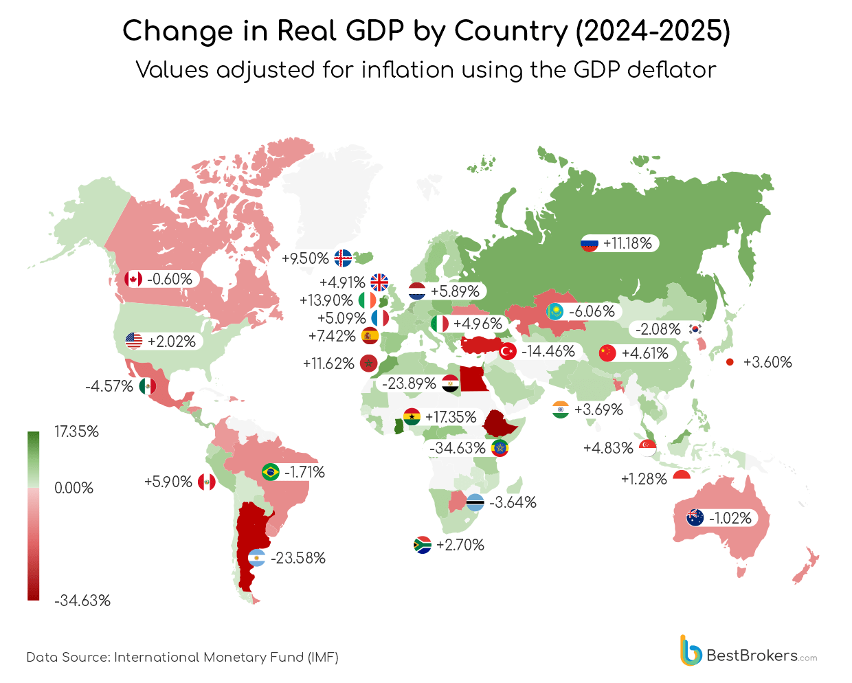 map that shows the change in real GDP by country