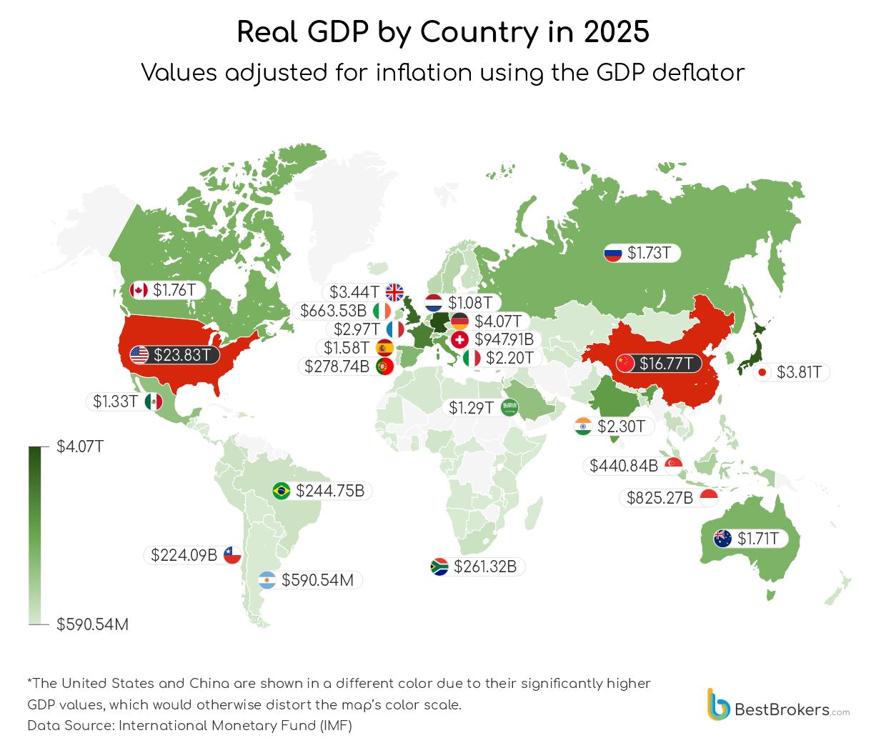 map of real GDP by country in 2025