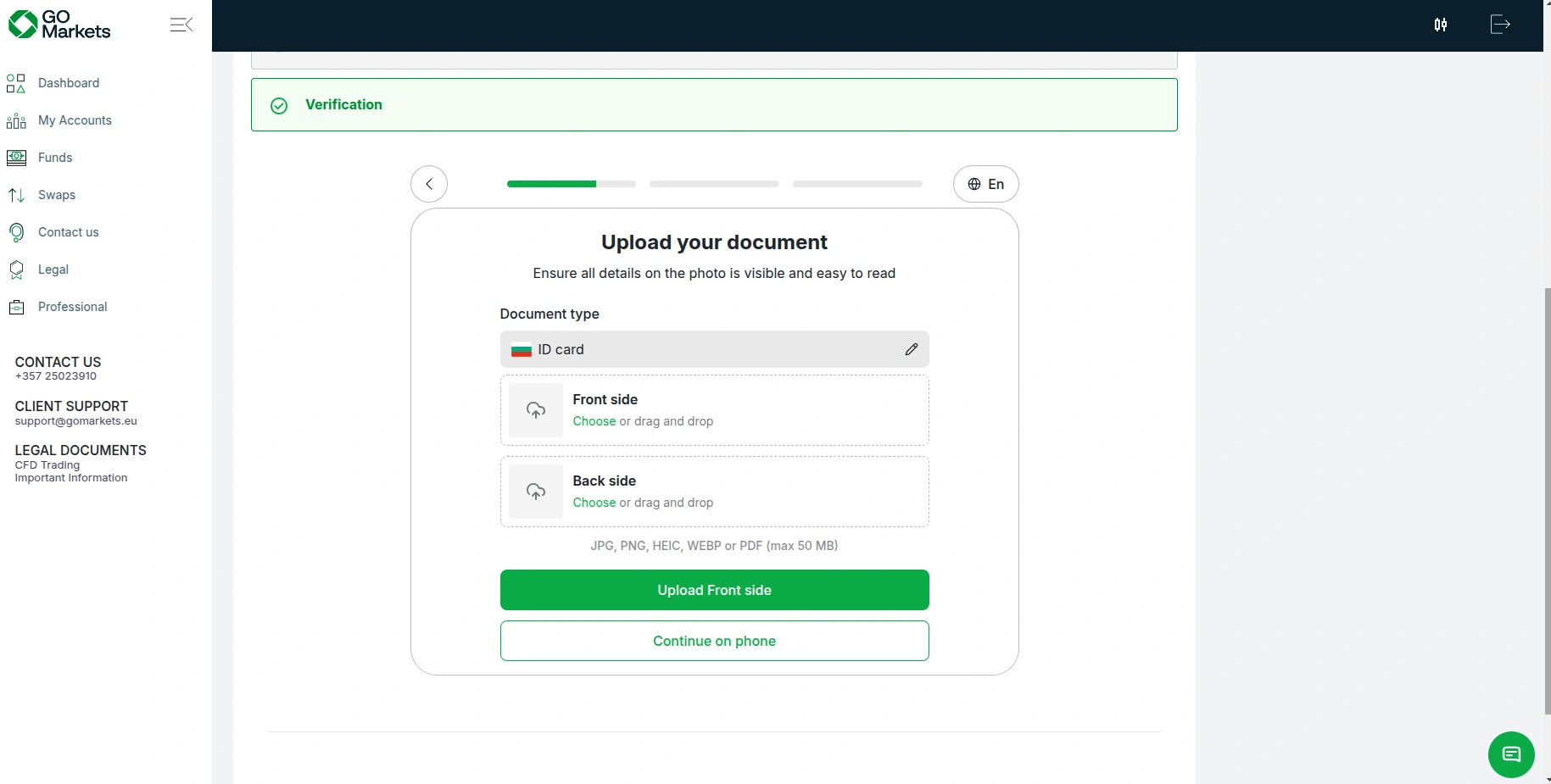 GO Markets Registration Step 10