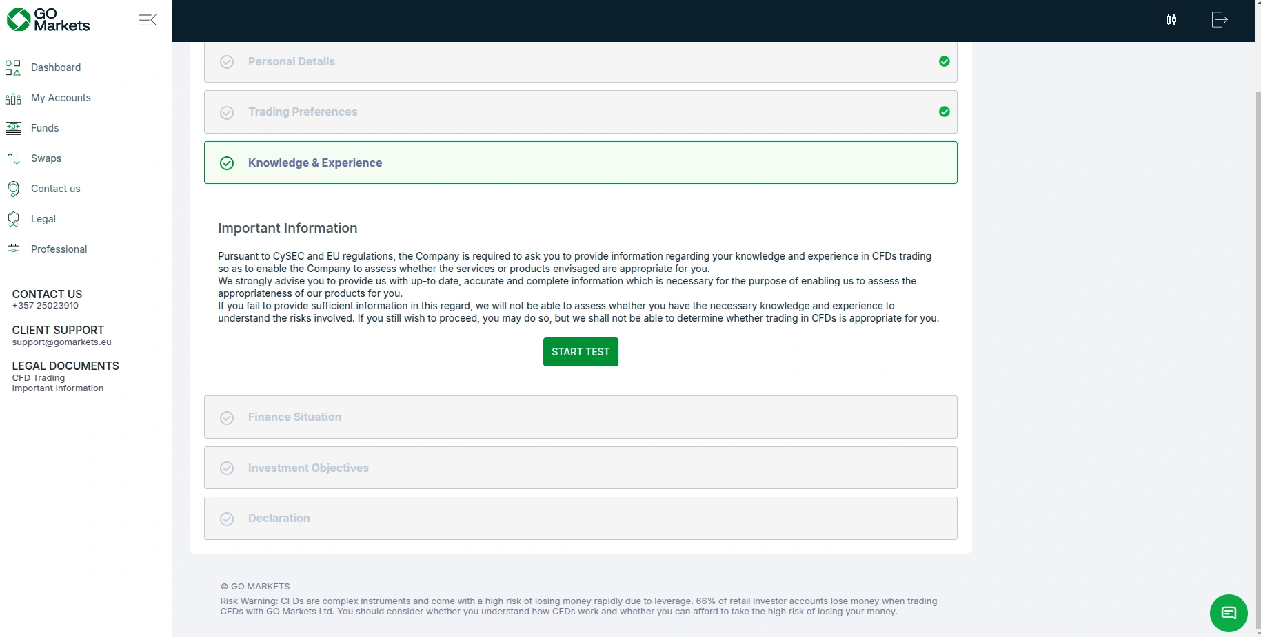 GO Markets Registration Step 5