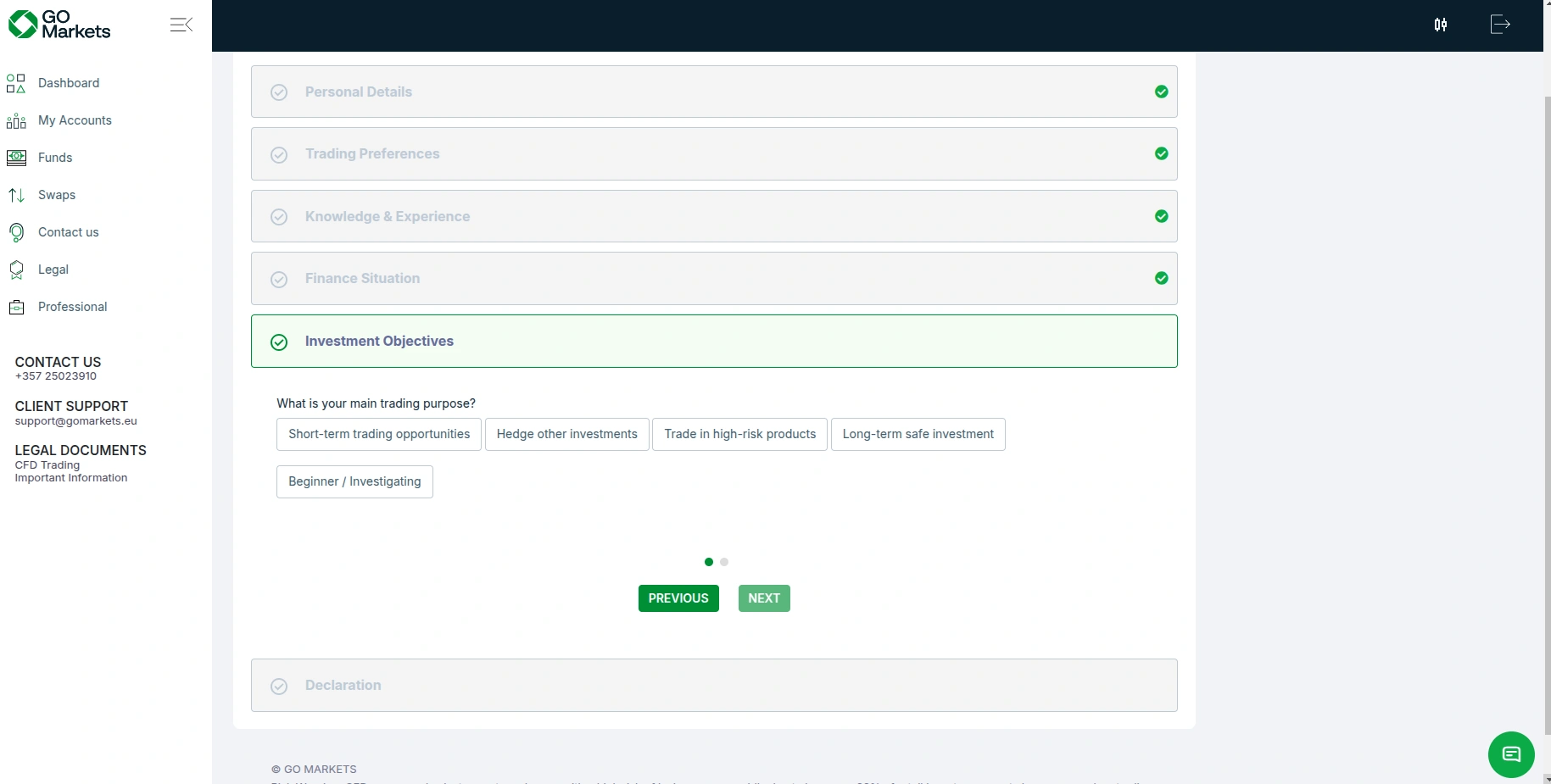 GO Markets Registration Step 7