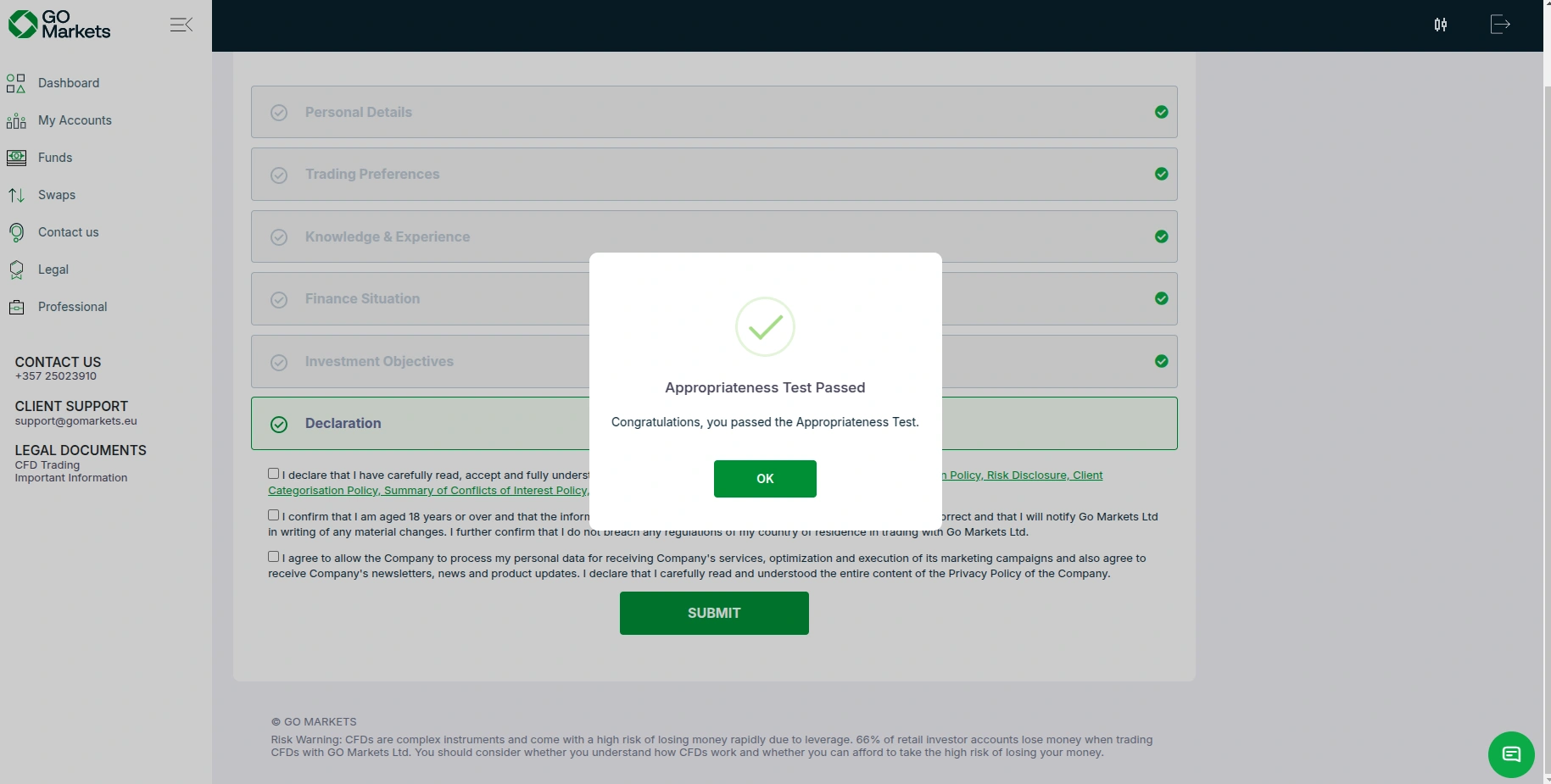 GO Markets Registration Step 8