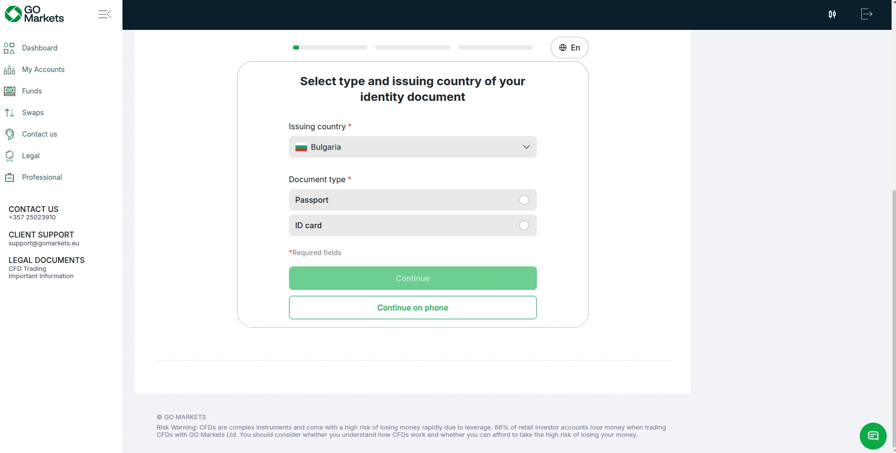 GO Markets Registration Step 9