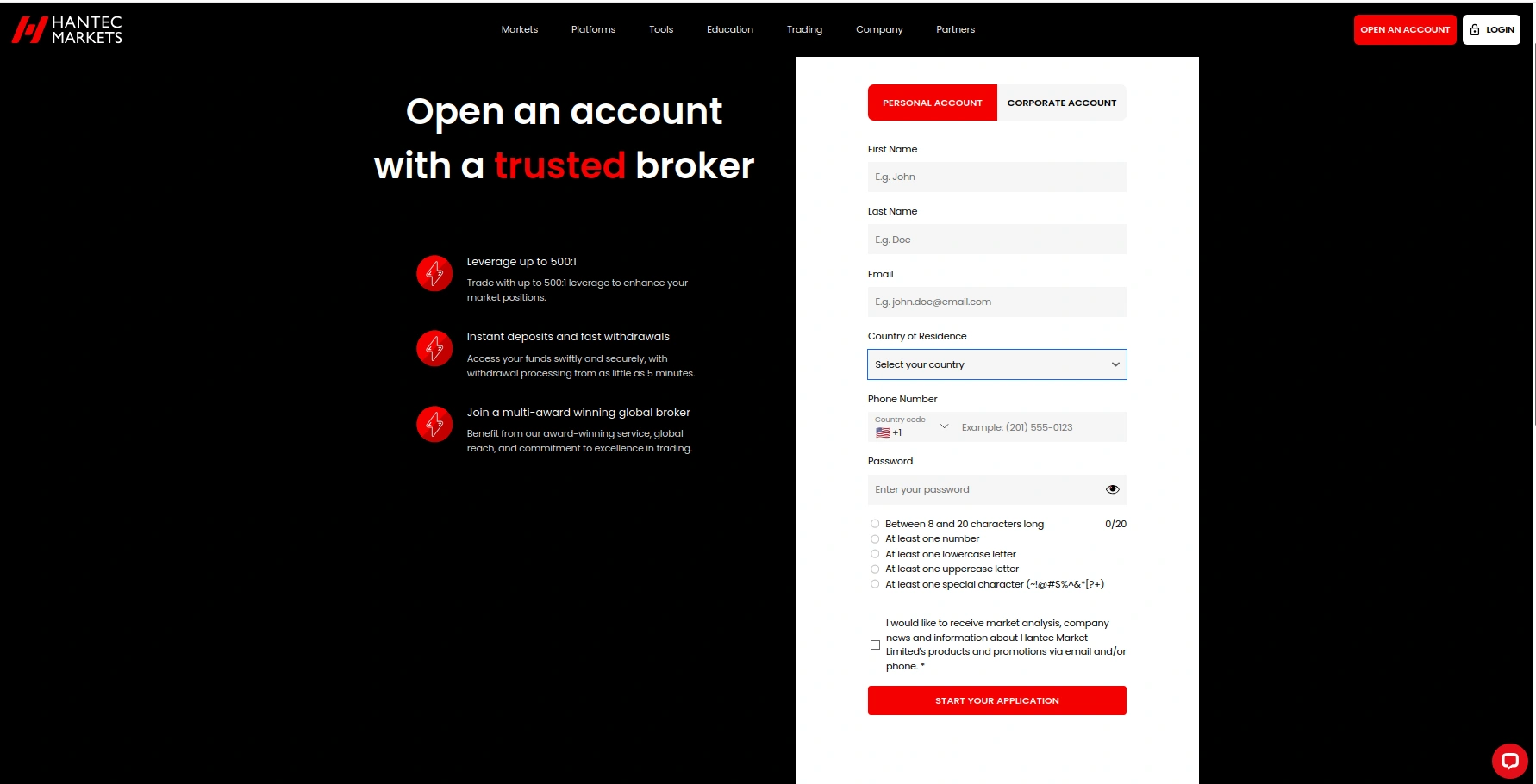 Hantec Markets Registration Step 2