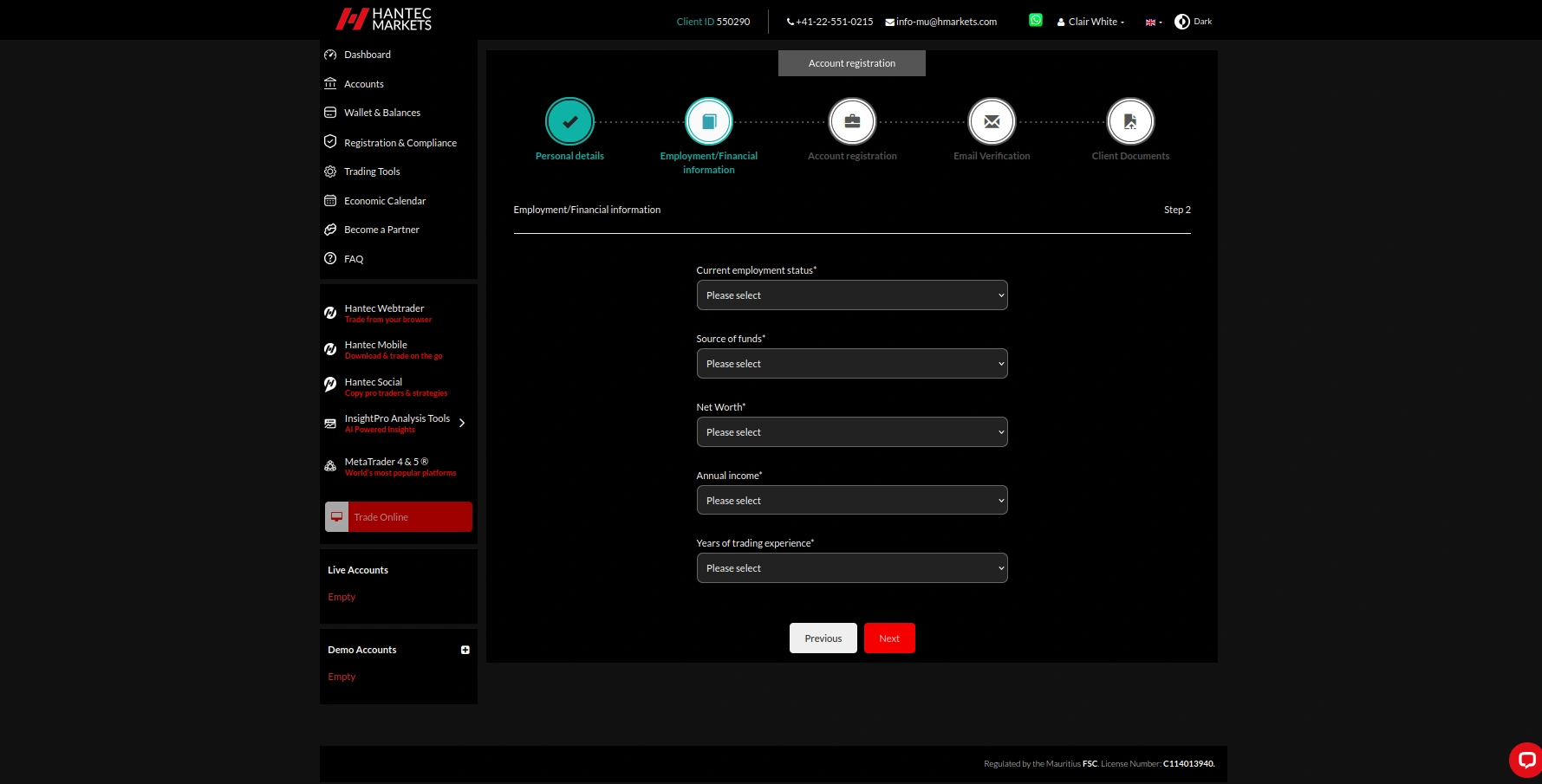 Hantec Markets Registration Step 4