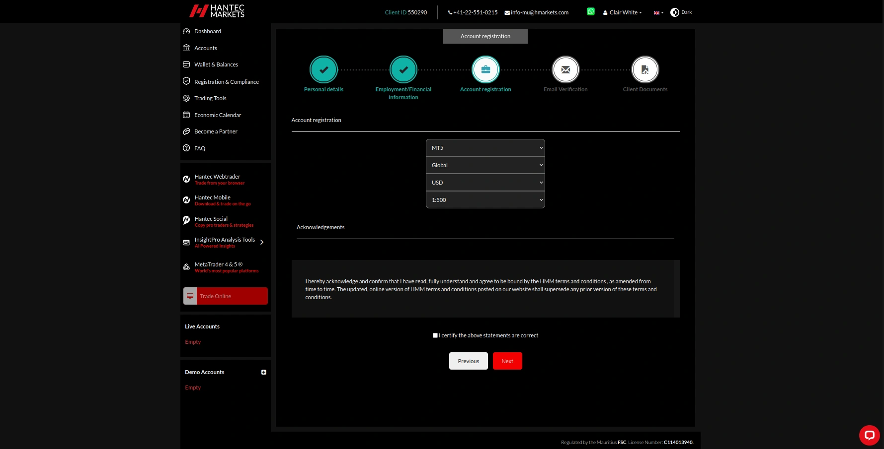 Hantec Markets Registration Step 5