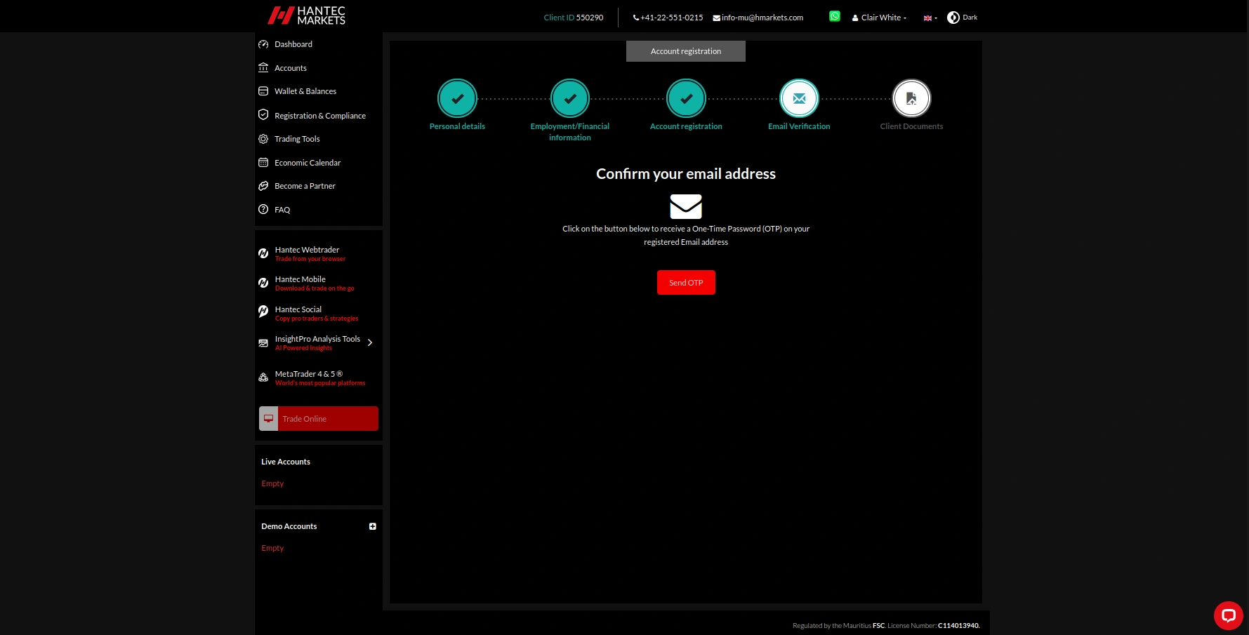 Hantec Markets Registration Step 6