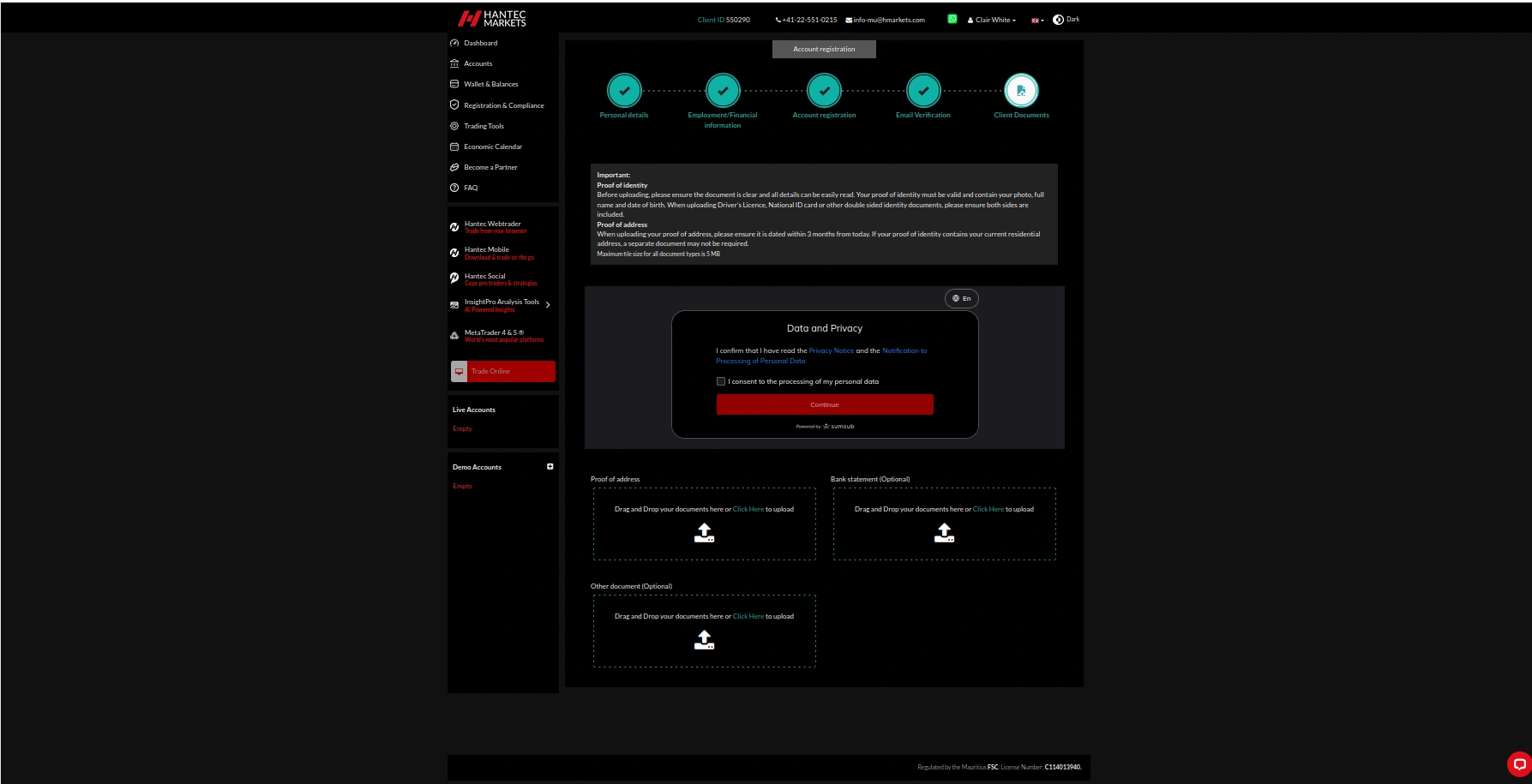 Hantec Markets Registration Step 7
