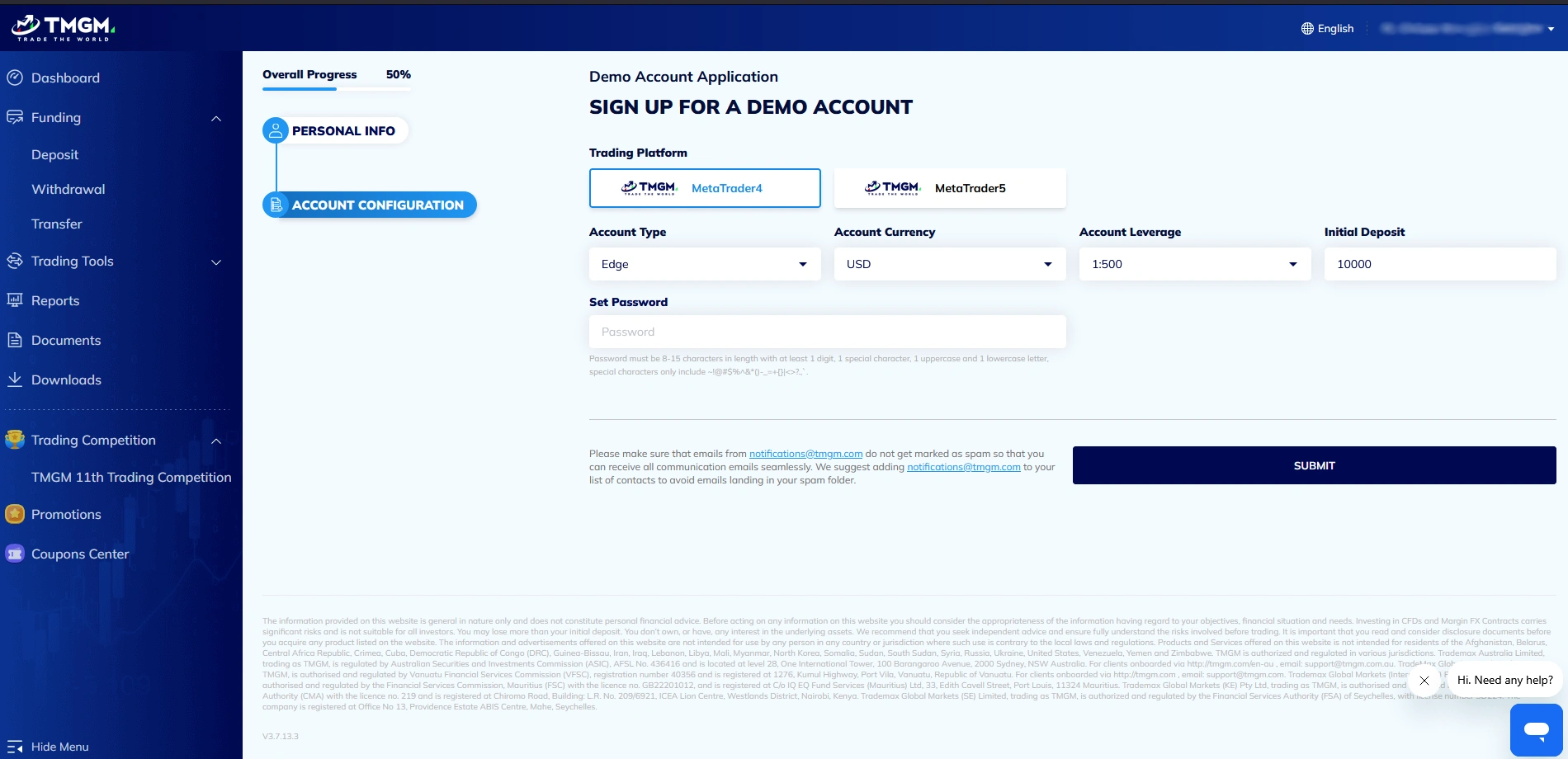TMGM Demo Account Registration Step 3