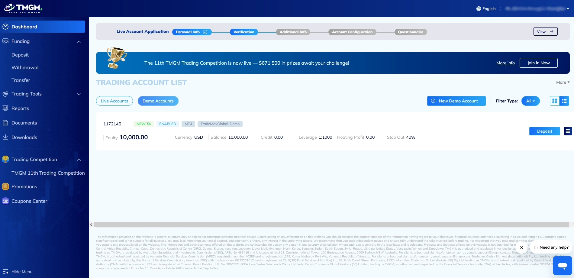 TMGM Demo Account Registration Step 4