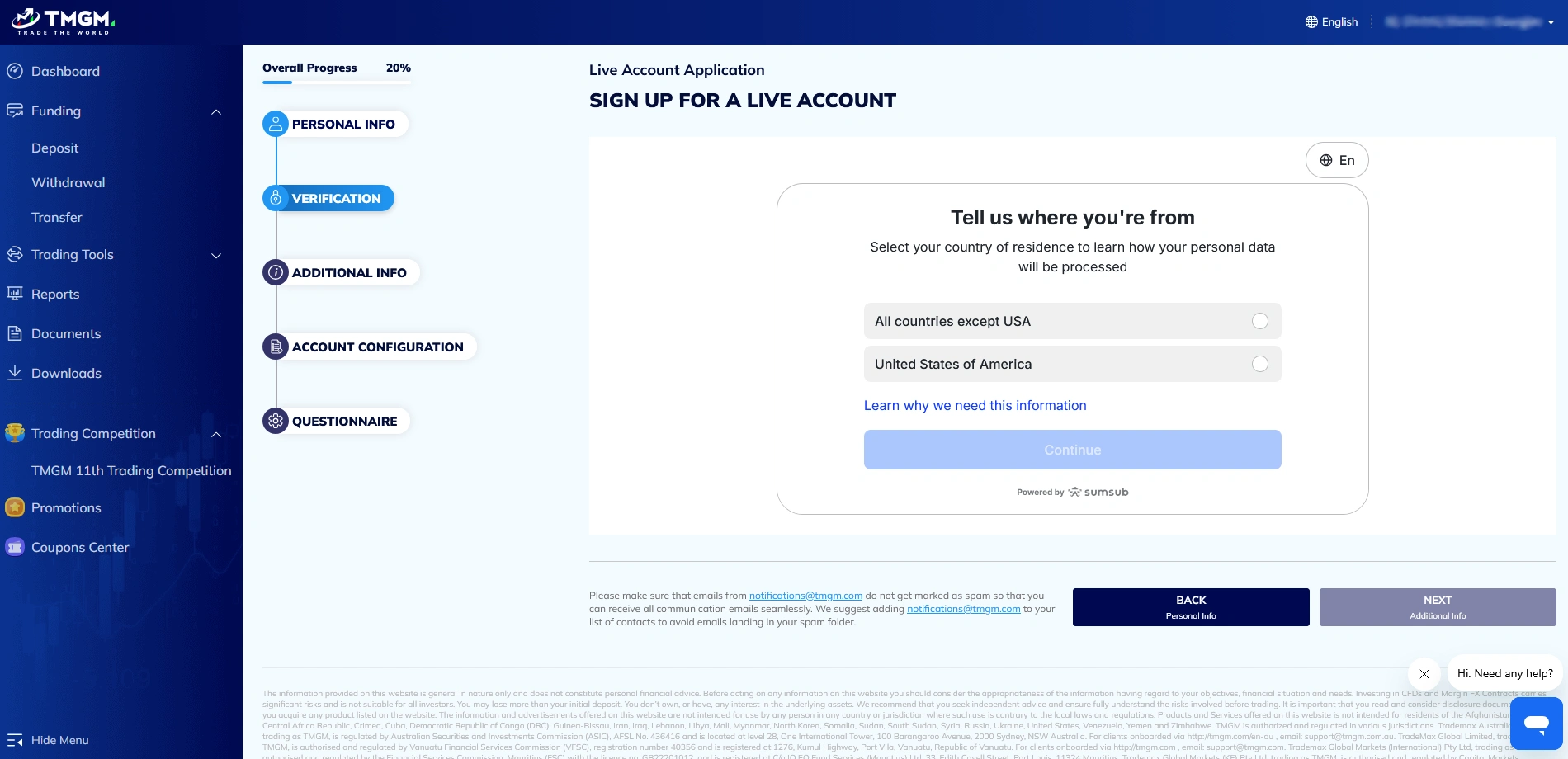 TMGM Live Accounts Registration Step 3