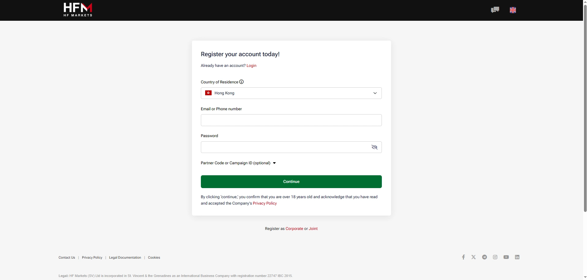 HF Markets Live Accounts Registration Step 2
