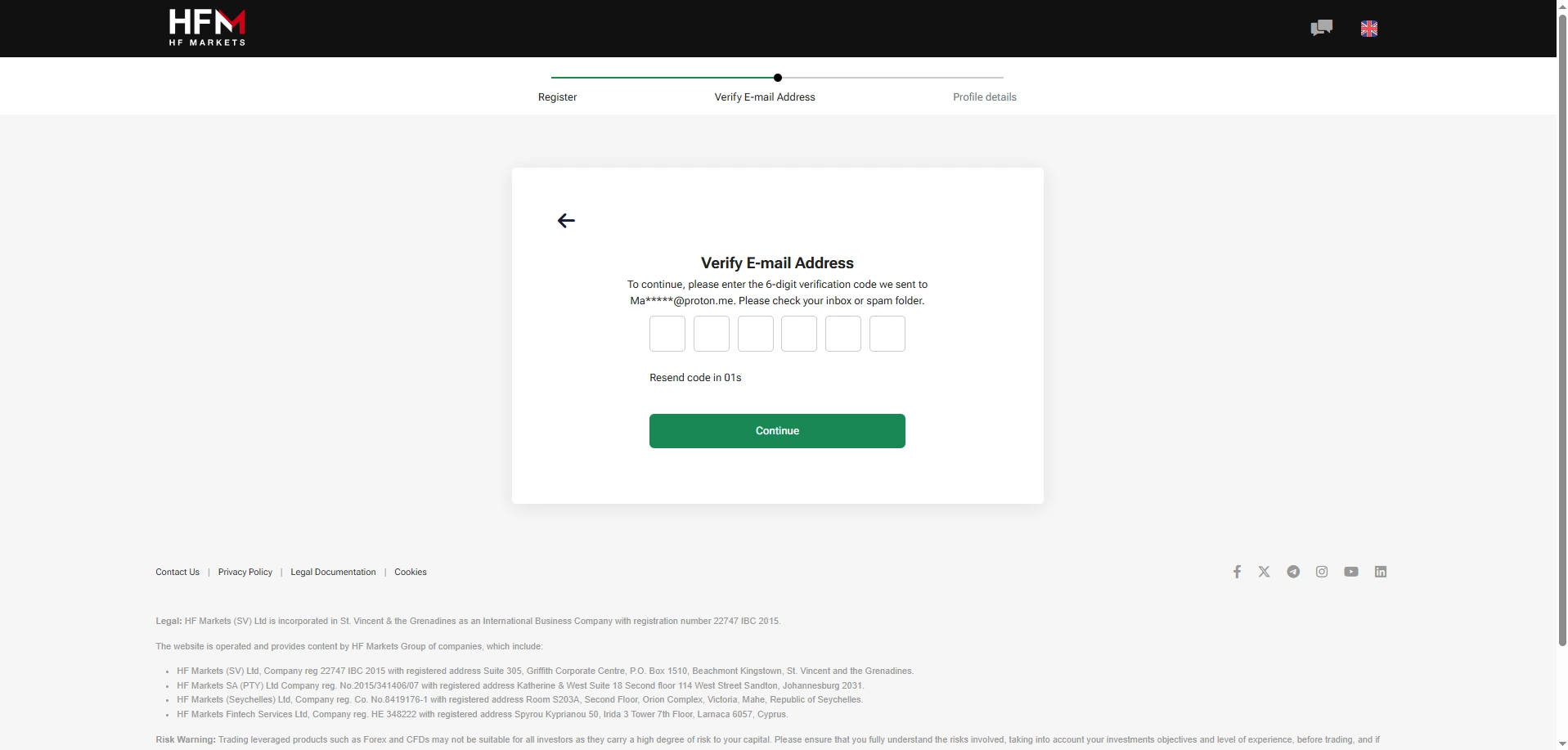 HF Markets Live Accounts Registration Step 3