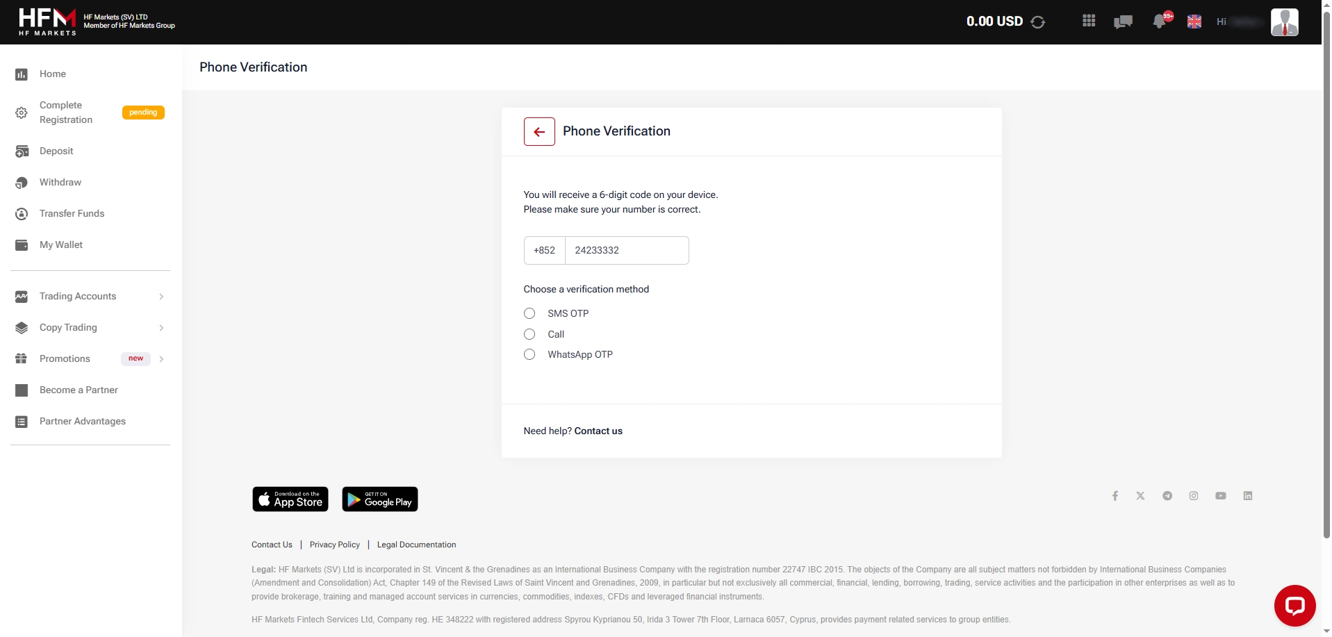 HF Markets Live Accounts Registration Step 6