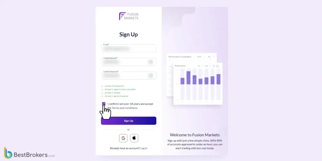Registratie van een live-rekening bij Fusion Markets