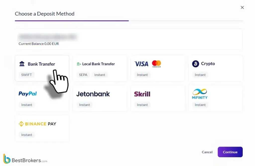 Fusion Markets €100 card deposit