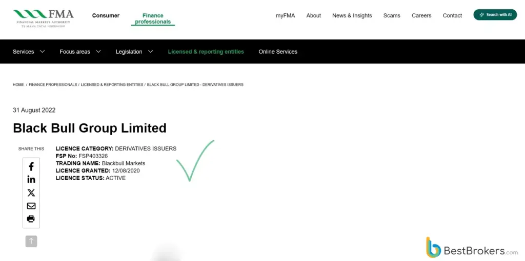 Regulering van BlackBull Markets en de rekeninghoudende entiteit