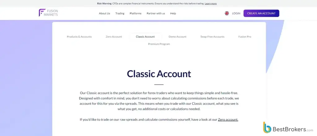 Classic-rekening bij Fusion Markets